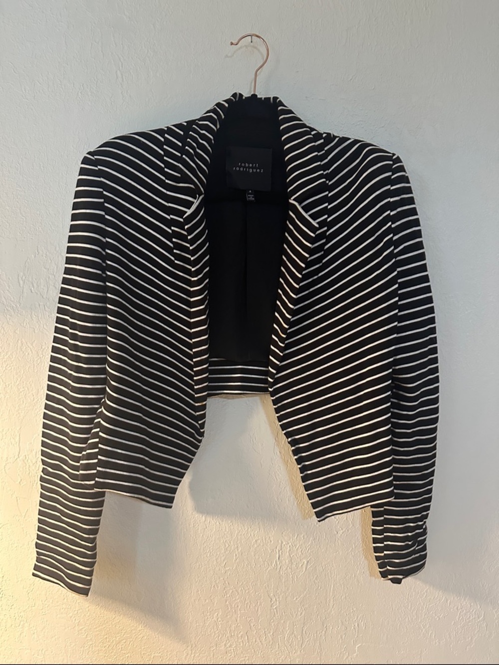 Robert Rodriguez Black and White Striped Cropped Blazer